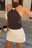 Polka Dot Print Hanging Neck Backless Vest