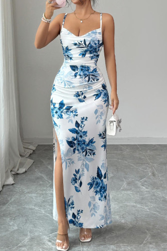 V-neck Sleeveless Waist Cinched Slit Dress