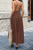 V-neck Sleeveless Backless Waist Cinched Dress