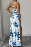 V-neck Sleeveless Waist Cinched Slit Dress