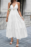 V-neck Sleeveless Backless Waist Cinched Dress