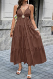 V-neck Sleeveless Backless Waist Cinched Dress