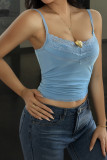 Lace Solid Color Sleeveless Vest