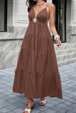 V-neck Sleeveless Backless Waist Cinched Dress