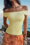 Solid Color One Shoulder Knitted T-shirt
