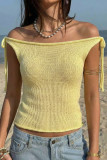 One Shoulder Solid Color Hollow Knitted T-shirt