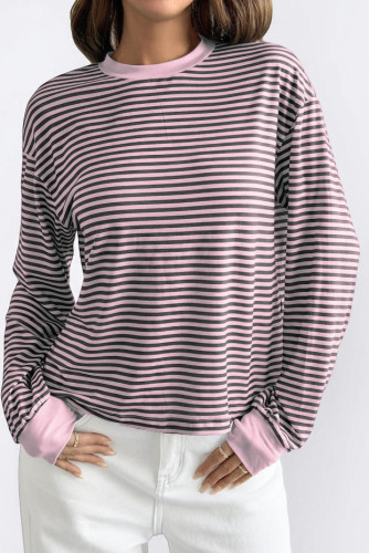Round Neck Striped Long Sleeved T-shirt