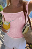 One Shoulder Solid Color Hollow Knitted T-shirt