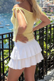 One Shoulder Solid Color Hollow Knitted T-shirt
