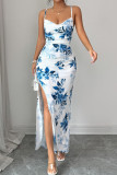 V-neck Sleeveless Waist Cinched Slit Dress