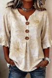 V-neck Ruffled Seven Quarter Sleeve T-shirt