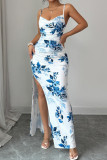 V-neck Sleeveless Waist Cinched Slit Dress