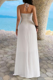 Solid Color Deep V-neck Backless Dress