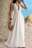Solid Color Deep V-neck Backless Dress