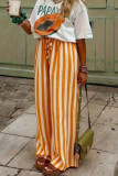 High Waist Striped Printed Straight Leg Pants
