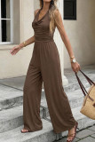 Solid Color Sleeveless Swing Collar Backless Jumpsuit