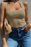 Solid Color Square Neck Slim Knit Sleeveless Vest