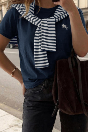 Striped Scarf Short Sleeve T-Shirt