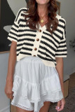 V-neck Striped Knitted Short Sleeved Cardigan
