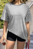 Round Neck Striped Short Sleeved T-shirt