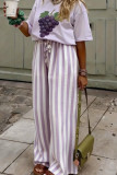 High Waist Striped Printed Straight Leg Pants