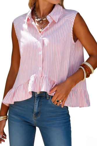 Ruffle Lapel Striped Printed Sleeveless Vest