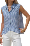 Ruffle Lapel Striped Printed Sleeveless Vest