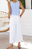Button Round Neck Sleeveless Checkered Printed Vest