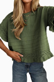 Round Neck Hollow Knitted Ruffle Short Sleeved Sweater