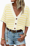 Short Sleeved Striped Hollow Knitted Cardigan