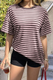 Round Neck Striped Short Sleeved T-shirt