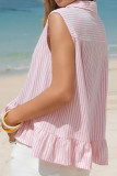 Ruffle Lapel Striped Printed Sleeveless Vest