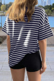 Round Neck Striped Short Sleeved T-shirt