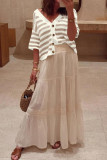 V-neck Striped Knitted Short Sleeved Cardigan
