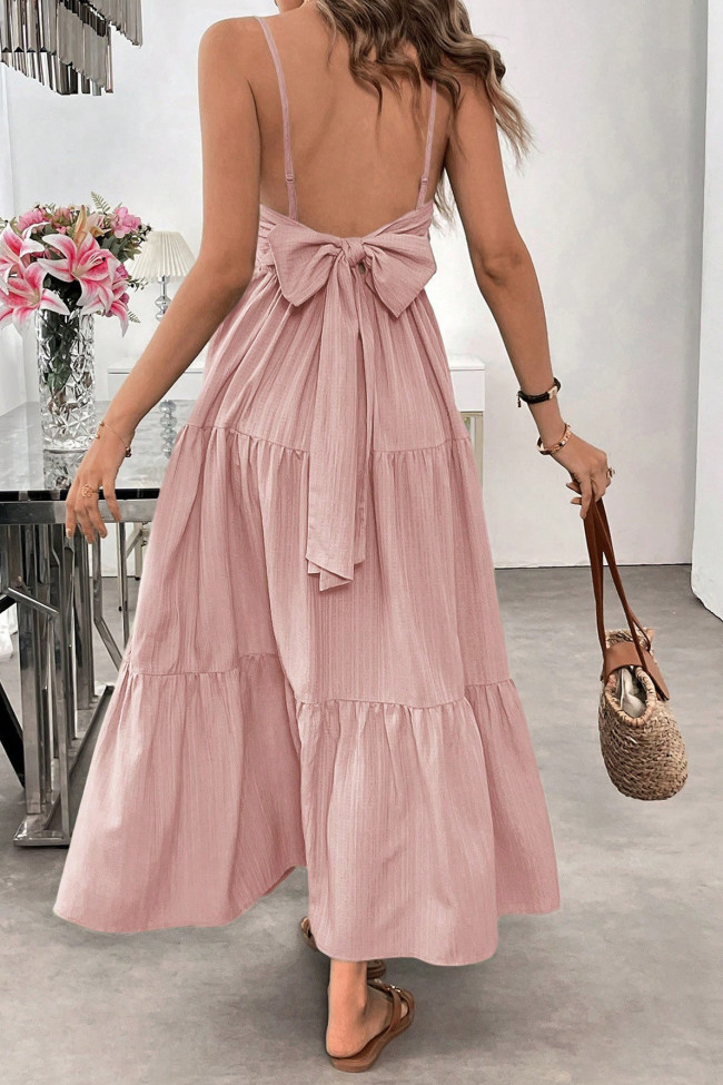 Backless Bow Sleeveless Waist Cinching Dress
