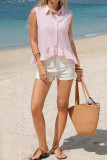 Ruffle Lapel Striped Printed Sleeveless Vest