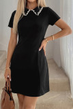 Nail Bead Lapel Short Sleeved Waist Cinching Dress