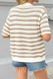 V-neck Striped Knitted Short Sleeved Cardigan