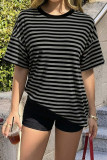 Round Neck Striped Short Sleeved T-shirt