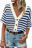 Short Sleeved Striped Hollow Knitted Cardigan