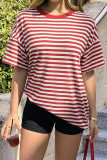 Round Neck Striped Short Sleeved T-shirt