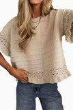 Round Neck Hollow Knitted Ruffle Short Sleeved Sweater