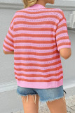 V-neck Striped Knitted Short Sleeved Cardigan