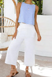 Button Round Neck Sleeveless Checkered Printed Vest