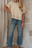 Round Neck Hollow Knitted Ruffle Short Sleeved Sweater