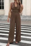Solid Color Sleeveless Swing Collar Backless Jumpsuit