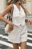 Striped V-neck Sleeveless Vest Shorts 2-piece Set