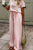 High Waist Striped Printed Straight Leg Pants