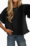 Round Neck Hollow Knitted Ruffle Short Sleeved Sweater