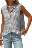 Ruffle Lapel Striped Printed Sleeveless Vest
